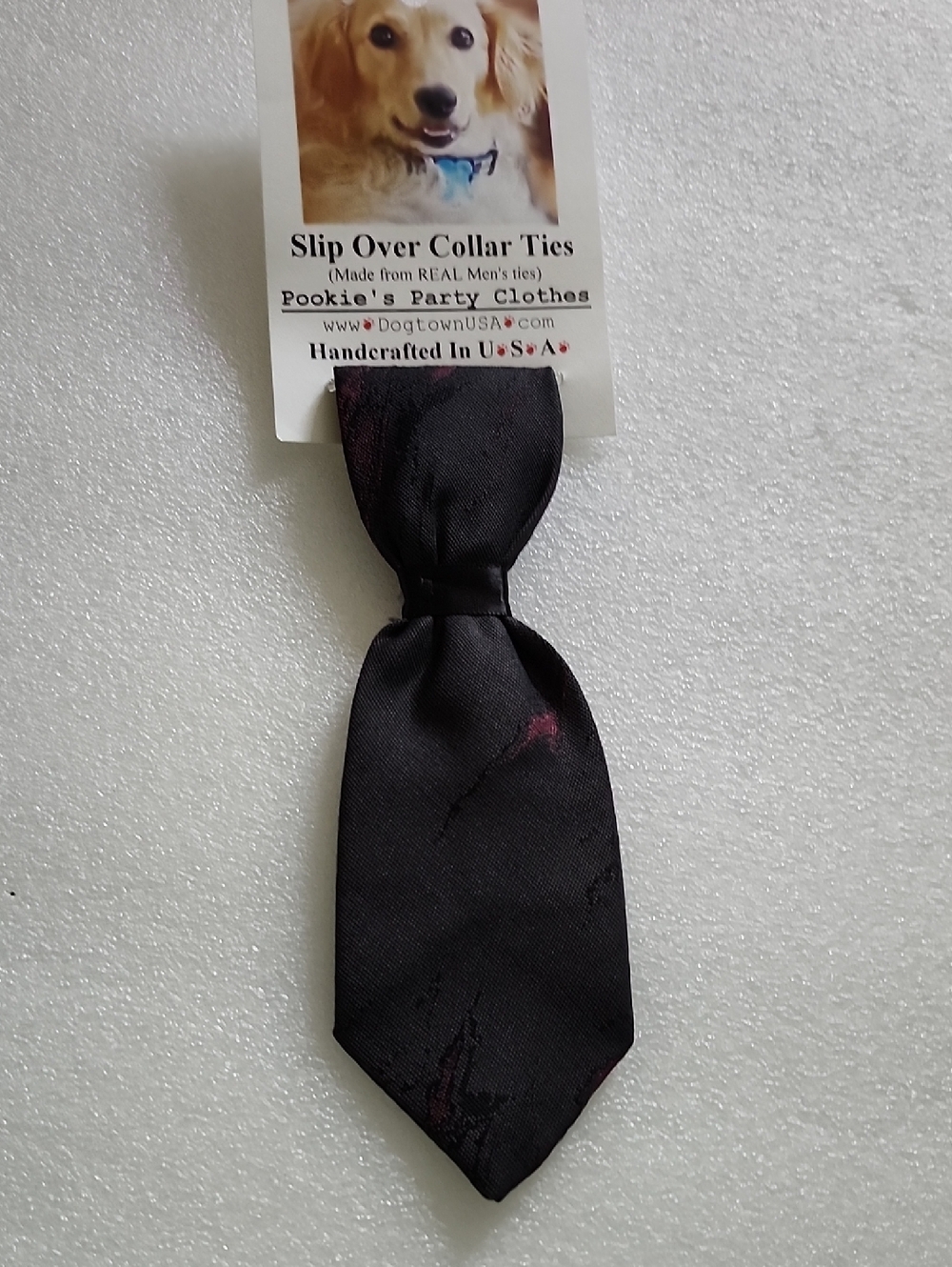 Hand Crafted Black Dog Collar Tie with Subtle Maroon Accents